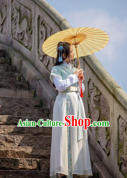 Traditional Chinese Ming Dynasty Young Lady Hanfu Costume, China Ancient Dress Palace Princess Peri Printing Clothing for Women