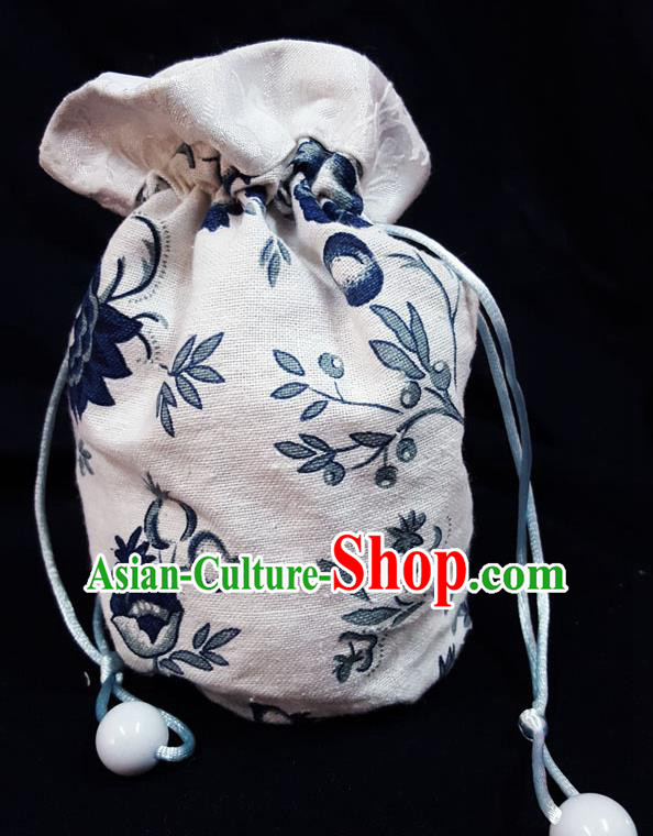 Traditional Handmade Chinese Ancient Young Lady Pouch White Linen Handbags, China Hanfu Embroidery Sachet for Women