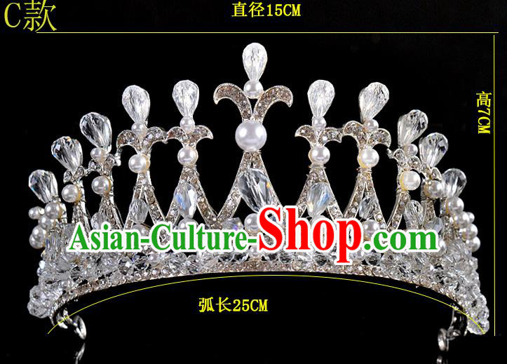 Top Grade Handmade Chinese Classical Hair Accessories Baroque Style Crystal Pearls Princess Wedding Royal Crown, Bride Hair Sticks Hair Jewellery Hair Coronet for Women
