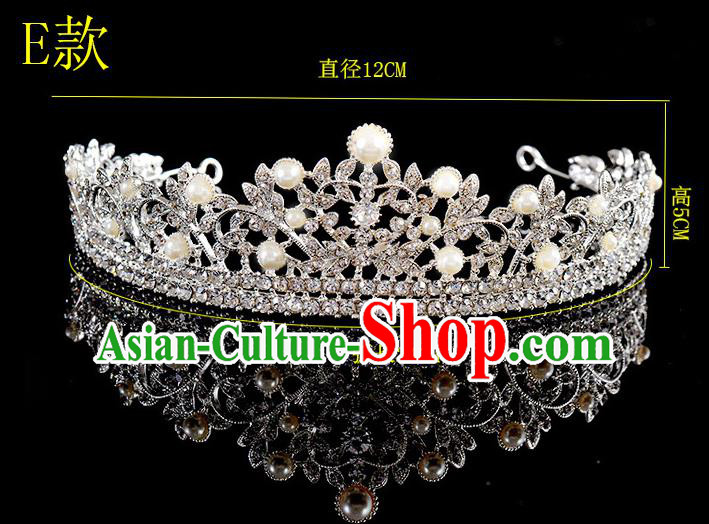 Top Grade Handmade Chinese Classical Hair Accessories Baroque Style Crystal Pearls Princess Wedding Royal Crown, Bride Hair Sticks Hair Jewellery Hair Coronet for Women