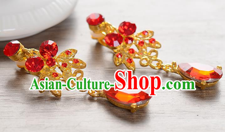 Top Grade Handmade Chinese Classical Jewelry Accessories Baroque Style Wedding Red Crystal Earrings Bride Eardrop for Women