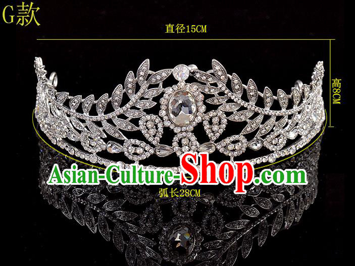 Top Grade Handmade Chinese Classical Hair Accessories Baroque Style Crystal Leaf Princess Wedding Royal Crown, Bride Hair Sticks Hair Jewellery Hair Coronet for Women