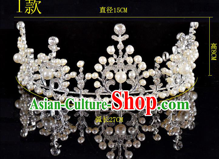 Top Grade Handmade Chinese Classical Hair Accessories Baroque Style Pearls Crystal Princess Wedding Royal Crown, Bride Hair Sticks Hair Jewellery Hair Coronet for Women