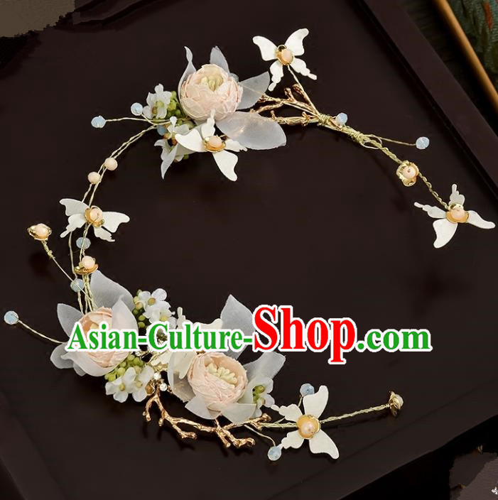 Top Grade Handmade Chinese Classical Hair Accessories Baroque Style Wedding Pink Flowers Headband Bride Hair Clasp for Women