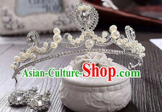 Top Grade Handmade Chinese Classical Hair Accessories Baroque Style Crystal Pearls Wedding Royal Crown, Bride Princess Hair Jewellery Hair Coronet for Women