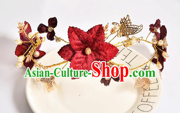 Top Grade Handmade Chinese Classical Hair Accessories Baroque Style Wedding Red Butterfly Flowers Headband Bride Hair Clasp for Women