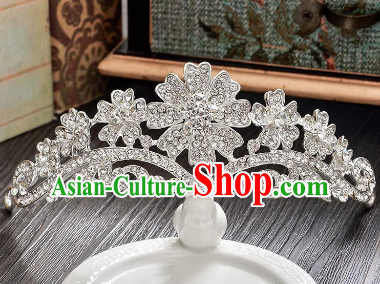 Top Grade Handmade Chinese Classical Hair Accessories Baroque Style CZ Diamond Flowers Wedding Royal Crown, Bride Princess Hair Jewellery Hair Clasp for Women