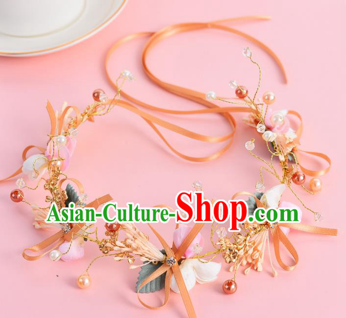 Top Grade Handmade Chinese Classical Hair Accessories Xiuhe Suit Wedding Toast Pink Flowers Hair Clasp Headband Bride Headwear for Women