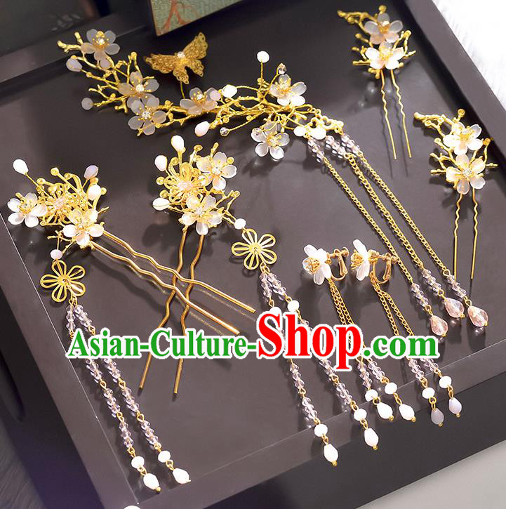 Traditional Handmade Chinese Ancient Wedding Hair Accessories Xiuhe Suit Golden Butterfly Hair Comb Complete Set, Bride Hanfu Hairpins Hair Sticks Hair Jewellery for Women