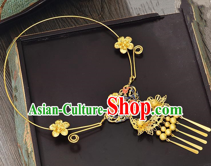 Top Grade Handmade Chinese Classical Jewelry Accessories Xiuhe Suit Wedding Necklace Bride Golden Tassel Collar Necklet for Women