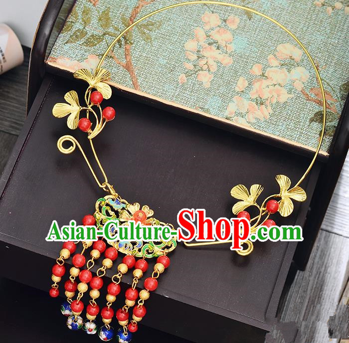 Top Grade Handmade Chinese Classical Jewelry Accessories Xiuhe Suit Wedding Necklace Bride Red Beads Tassel Collar Necklet for Women
