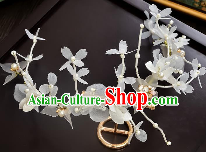 Top Grade Handmade Chinese Classical Hair Accessories Princess Wedding White Butterfly Hair Clasp Headband Bride Headwear for Women