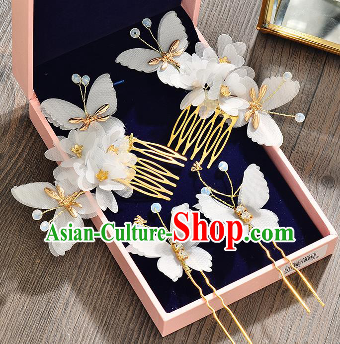 Top Grade Handmade Chinese Classical Hair Accessories Baroque Style Wedding Butterfly Hair Stick Headband Bride Hair Comb for Women