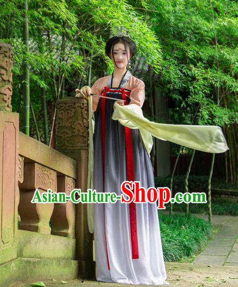 Traditional Chinese Tang Dynasty Imperial Consort Hanfu Printing Costume, China Ancient Slip Dress Palace Princess Peri Clothing for Women