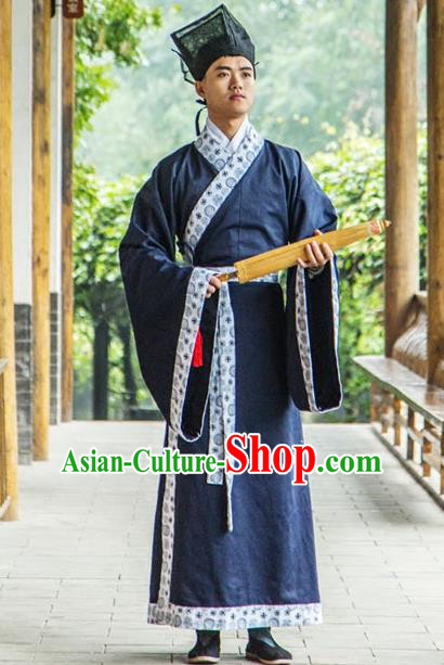 Traditional Chinese Han Dynasty Nobility Childe Hanfu Curve Bottom Costume, China Ancient Scholar Clothing for Men