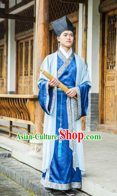 Traditional Chinese Han Dynasty Nobility Childe Hanfu Half-arm Shawl Long Robe Costume, China Ancient Scholar Clothing for Men