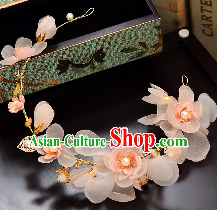 Top Grade Handmade Chinese Classical Hair Accessories Baroque Style Wedding Pink Flowers Hair Clasp Headband Bride Headwear for Women