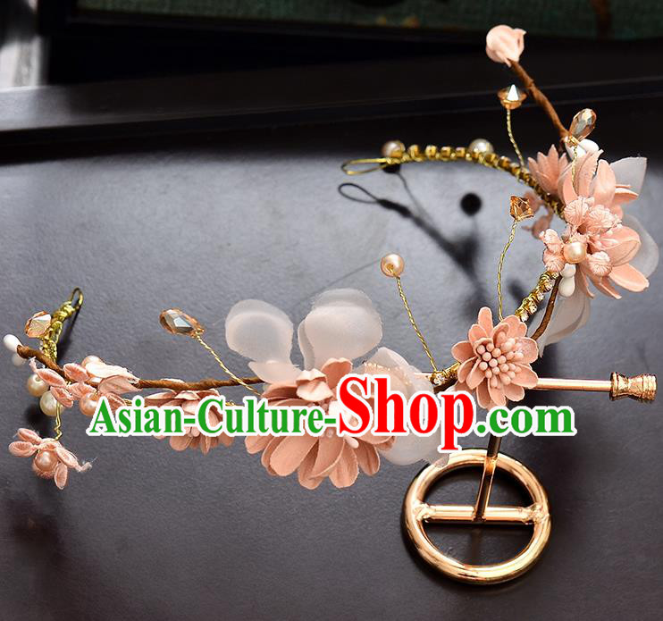 Top Grade Handmade Chinese Classical Hair Accessories Baroque Style Wedding Pink Flowers Pearls Garland Hair Clasp Headband Bride Headwear for Women