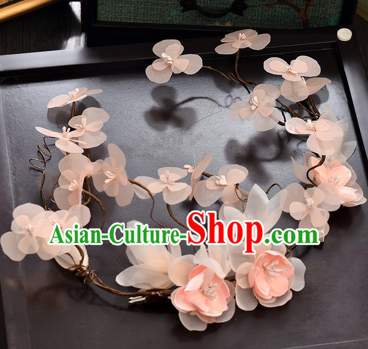Top Grade Handmade Chinese Classical Hair Accessories Baroque Style Wedding Pink Flower Garland Hair Clasp Headband Bride Headwear for Women