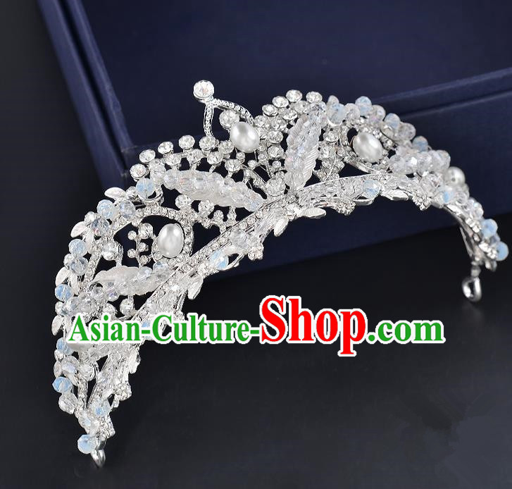 Top Grade Handmade Hair Accessories Baroque Style Wedding Crystal White Pearls Royal Crown, Bride Princess Hair Kether Jewellery Hair Clasp for Women