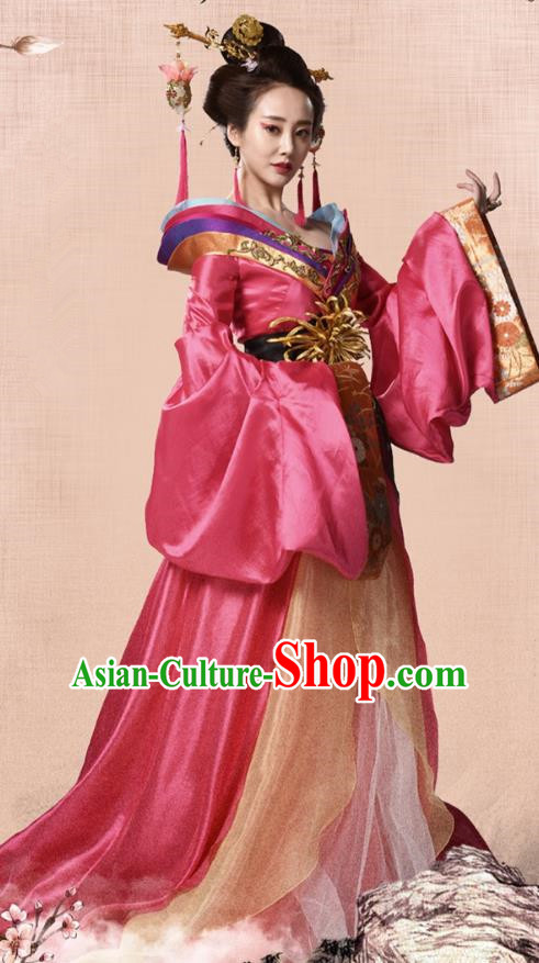 Traditional Chinese Tang Dynasty Imperial Concubine Embroidery Costume, Once Upon a Time Chinese Ancient Palace Lady Hanfu Dress Clothing for Women