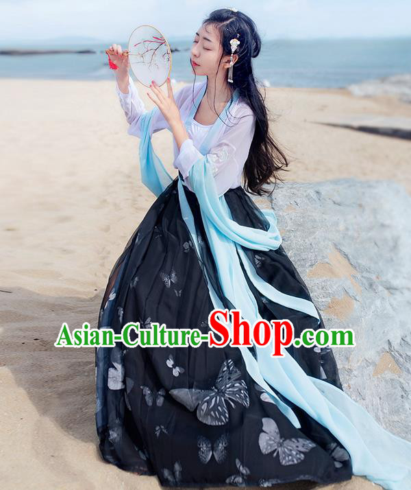 Traditional Ancient Chinese Costume Ming Dynasty Young Lady Embroidery Butterfly Dress, Elegant Hanfu Clothing Chinese Palace Princess Costume for Women