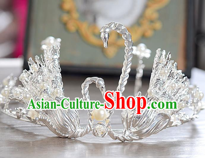 Top Grade Handmade Hair Accessories Baroque Style Wedding Crystal Swan Royal Crown, Bride Princess Hair Kether Jewellery Imperial Crown for Women