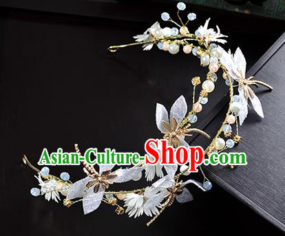 Top Grade Handmade Chinese Classical Hair Accessories Princess Wedding White Flowers Dragonfly Hair Clasp Headband Bride Headwear for Women