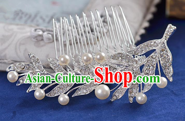 Top Grade Handmade Chinese Classical Hair Accessories Princess Wedding Crystal Leaf Pearl Hair Comb Hair Stick Headband Bride Headwear for Women