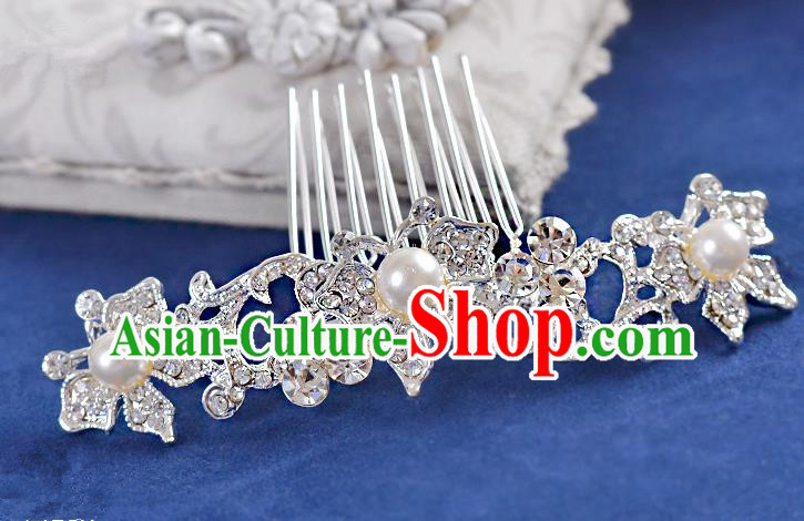 Top Grade Handmade Chinese Classical Hair Accessories Princess Wedding Crystal Butterfly Pearl Hair Comb Hair Stick Headband Bride Headwear for Women