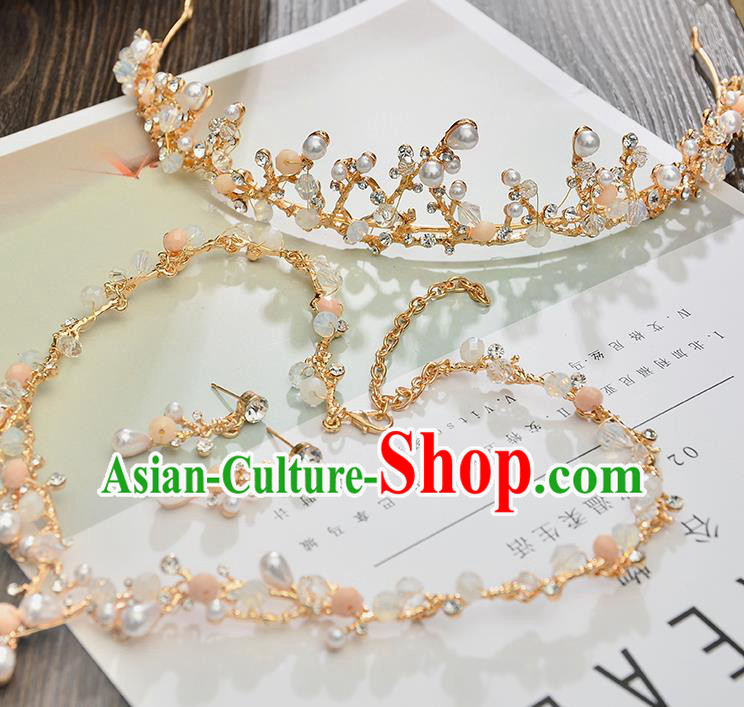 Top Grade Handmade Chinese Classical Jewelry Accessories Princess Wedding Pearls Royal Crown Earrings and Necklace Bride Eardrop for Women