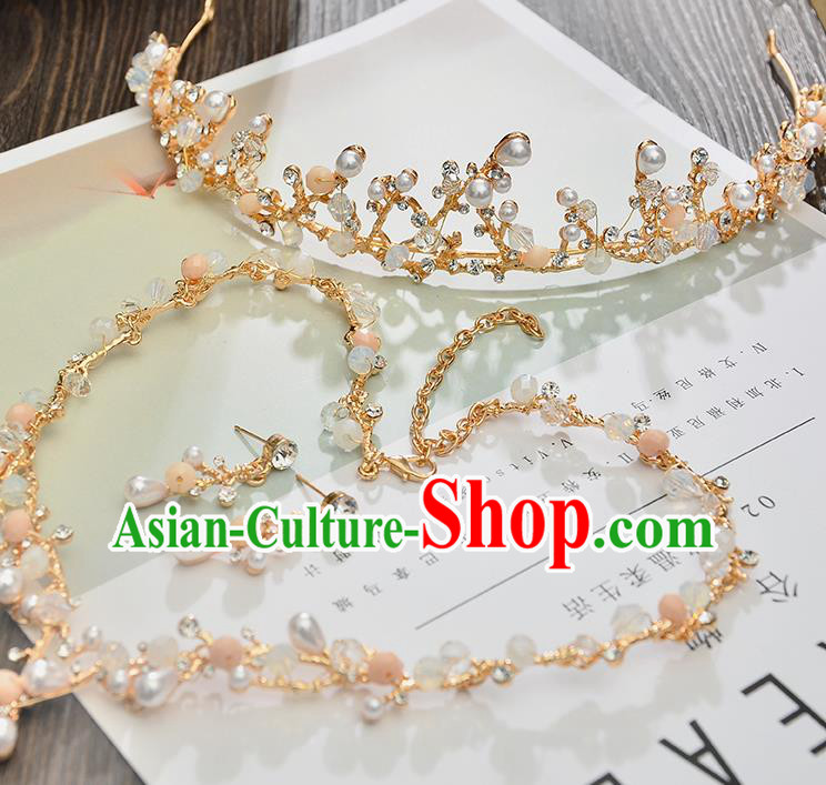 Top Grade Handmade Chinese Classical Jewelry Accessories Princess Wedding Pearls Royal Crown Earrings and Necklace Bride Eardrop for Women