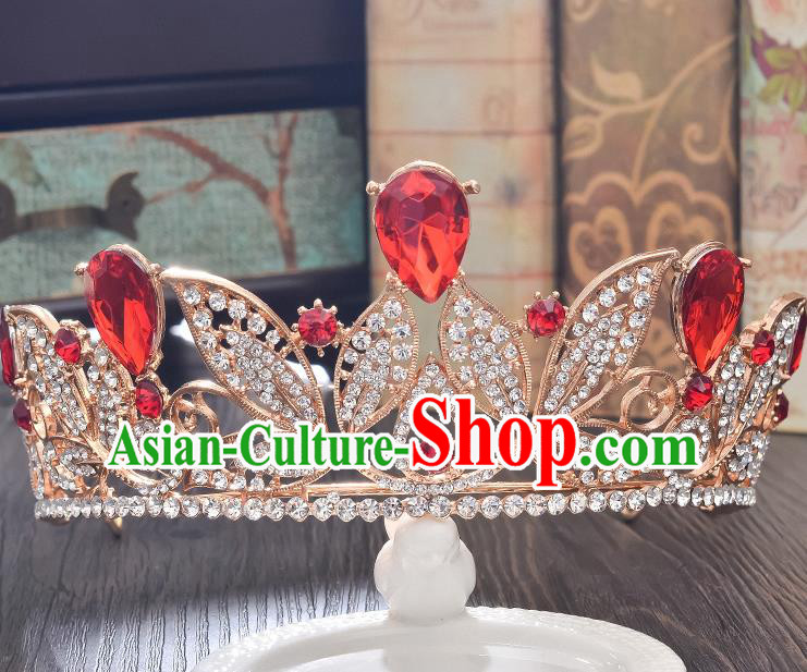 Top Grade Handmade Hair Accessories Baroque Style Wedding Red Crystal Royal Crown, Bride Princess Hair Kether Jewellery Imperial Crown for Women