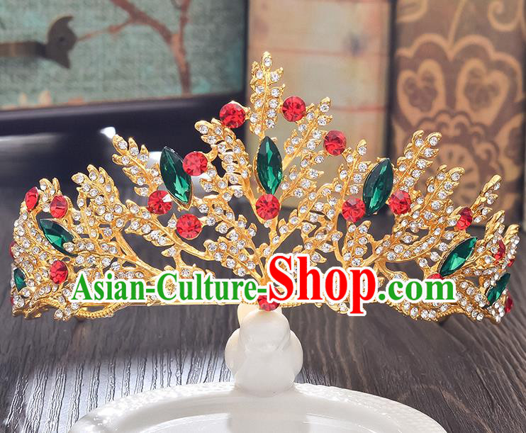 Top Grade Handmade Hair Accessories Baroque Style Wedding Green Crystal Royal Crown, Bride Princess Hair Kether Jewellery Imperial Crown for Women