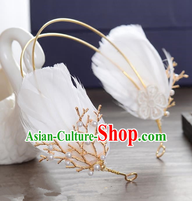 Top Grade Handmade Chinese Classical Hair Accessories Princess Wedding Feather Hair Clasp Hair Stick Headband Bride Headwear for Women