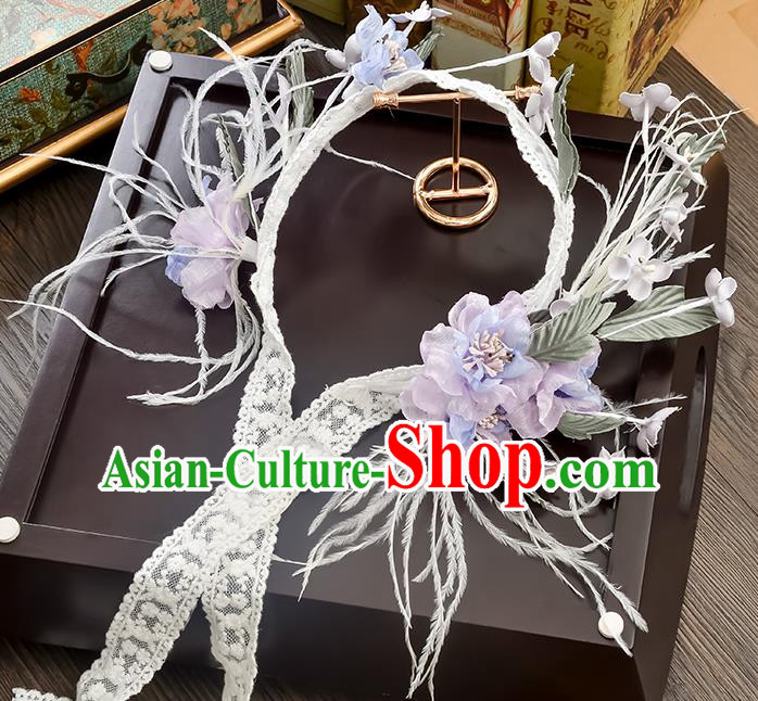 Top Grade Handmade Chinese Classical Hair Accessories Princess Wedding Purple Flower Lace Hair Clasp Hair Stick Headband Bride Headwear for Women