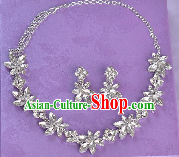 Top Grade Handmade Chinese Classical Jewelry Accessories Princess Wedding Crystal Flowers Royal Earrings and Necklace Bride Ornaments for Women