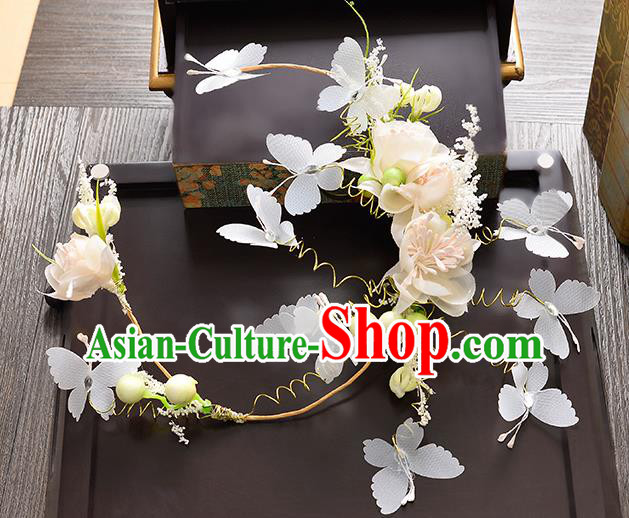 Top Grade Handmade Chinese Classical Hair Accessories Princess Wedding Butterfly Flower Hair Clasp Hair Stick Headband Bride Headwear for Women