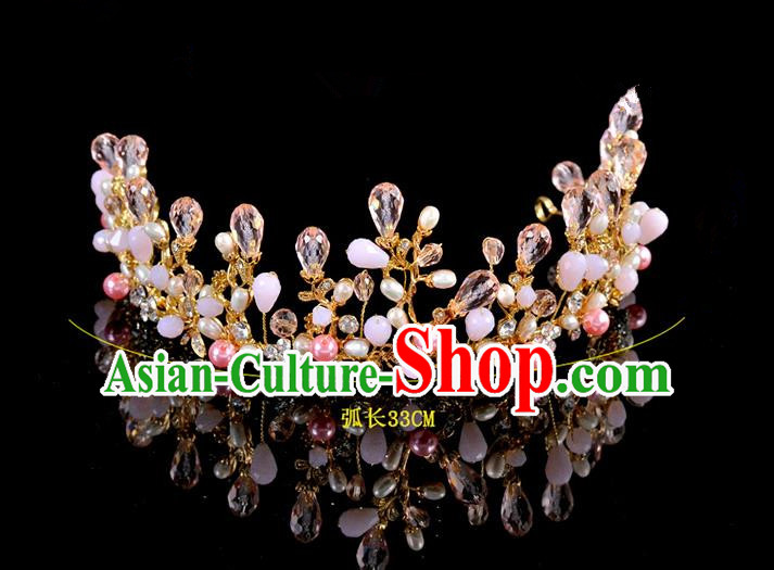 Top Grade Handmade Hair Accessories Baroque Style Palace Princess Wedding Pink Opal Pearls Vintage Royal Crown, Bride Hair Kether Jewellery Imperial Crown for Women