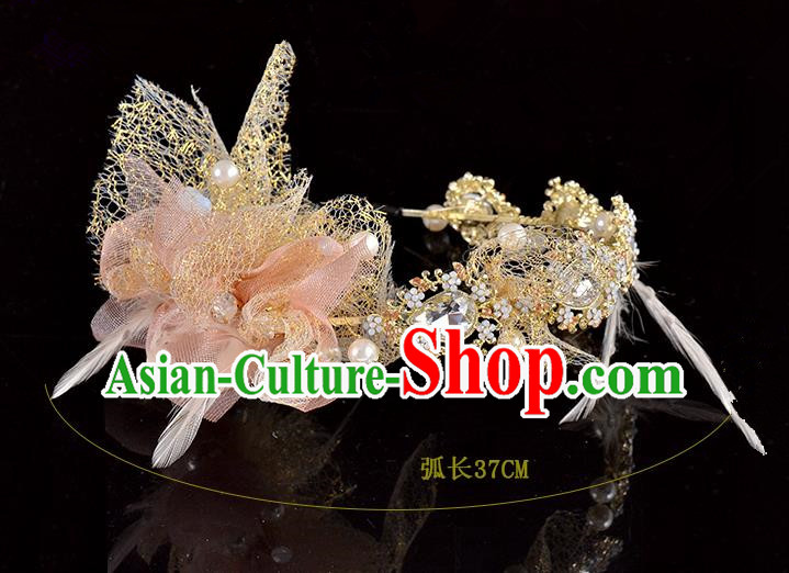 Top Grade Handmade Hair Accessories Baroque Style Palace Princess Wedding Crystal Pink Silk Vintage Royal Crown, Bride Hair Kether Jewellery Imperial Crown for Women
