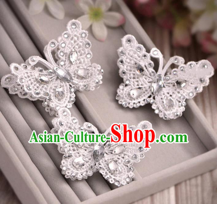 Top Grade Handmade Chinese Classical Hair Accessories Princess Wedding Lace Butterfly Hair Claw Hair Stick Bride Headwear for Women