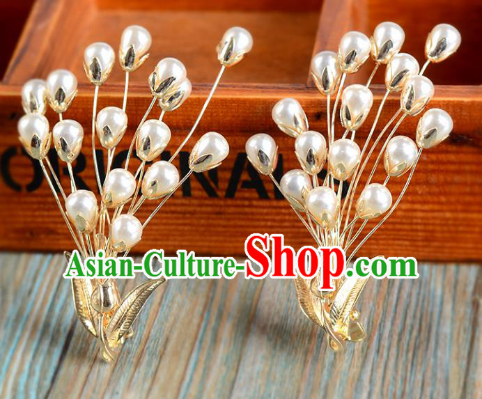 Top Grade Handmade Chinese Classical Hair Accessories Princess Wedding Pearls Golden Hair Claw Hair Stick Bride Headwear for Women