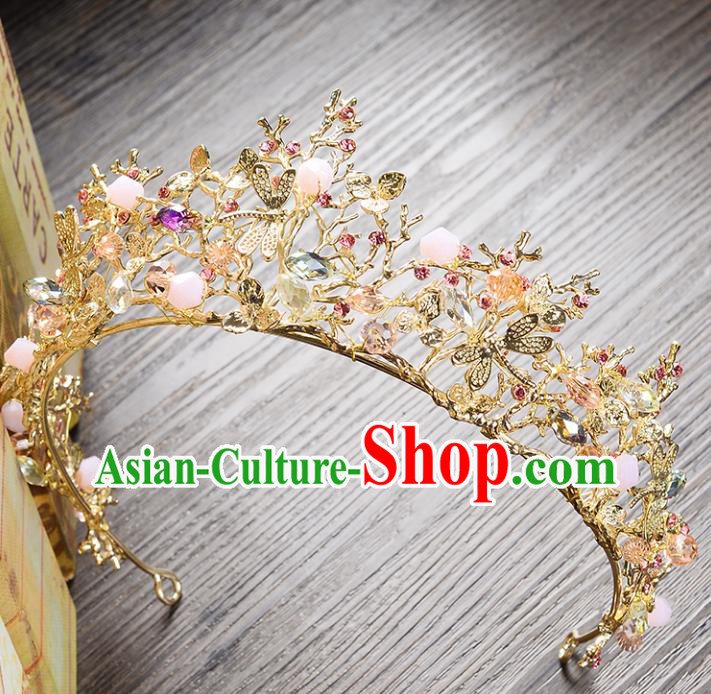 Top Grade Handmade Hair Accessories Baroque Style Wedding Princess Full Dress Golden Dragonfly Royal Crown, Bride Toast Hair Kether Jewellery Imperial Crown for Women