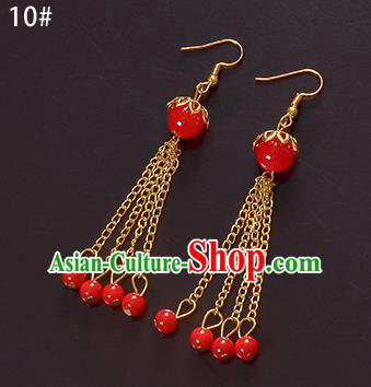 Top Grade Handmade Chinese Classical Jewelry Accessories Xiuhe Suit Wedding Ancient Costume Red Beads Tassel Earrings Bride Hanfu Eardrop for Women
