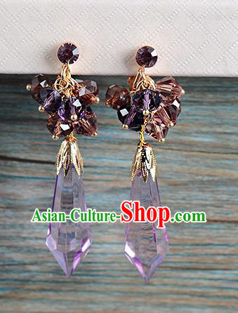 Top Grade Handmade Chinese Classical Jewelry Accessories Wedding Purple Crystal Tassel Earrings Bride Hanfu Eardrop for Women