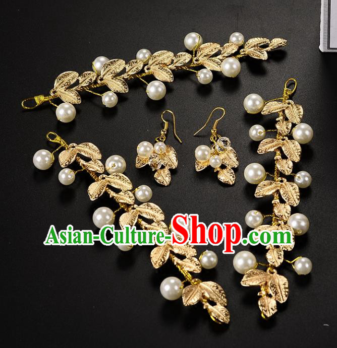 Top Grade Handmade Chinese Classical Hair Accessories Princess Wedding Baroque Pearls Golden Hair Claw Hair Stick Bride Headwear for Women