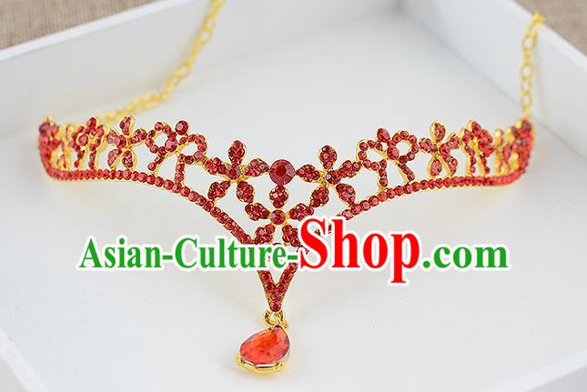 Top Grade Handmade Hair Accessories Baroque Luxury Red Crystal Forehead Ornament, Bride Wedding Hair Kether Jewellery Princess Imperial Crown for Women