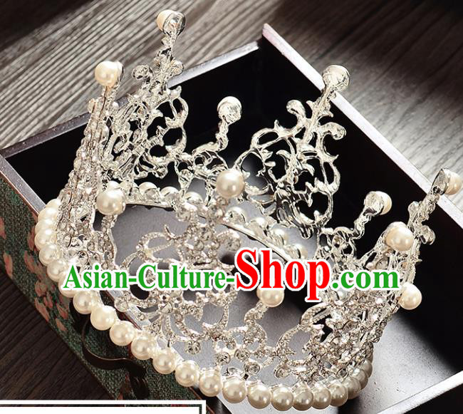 Top Grade Handmade Hair Accessories Baroque Style Palace Princess Wedding Pearls Vintage Round Royal Crown, Bride Hair Kether Jewellery Imperial Crown for Women