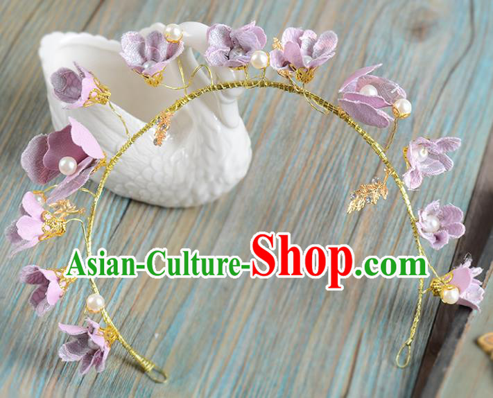 Top Grade Handmade Chinese Classical Hair Accessories Princess Wedding Baroque Purple Flowers Pearl Hair Clasp Bride Headband Headwear for Women