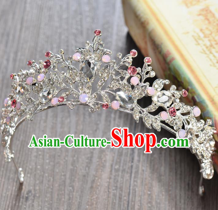 Top Grade Handmade Hair Accessories Baroque Luxury Crystal Pink Opal Royal Crown, Bride Wedding Hair Kether Jewellery Princess Imperial Crown for Women